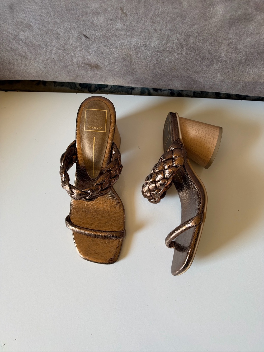 Dolce Vita Metallic Bronze Braided Block Heel Sandals